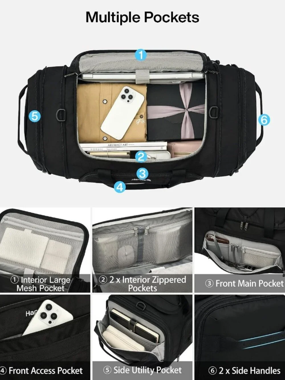 Expandable Travel Duffle Bag 45L-55L, 3-in-1 Weekender, Fits 15.6